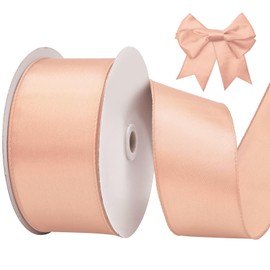 BVIEAKD Champagne Pink Wired Satin Ribbon 2-1/2 Inch × 25 Yards Wired Ribbon for Gift Wrapping Crafts Home Decor Christmas Tree Bow Wedding Party