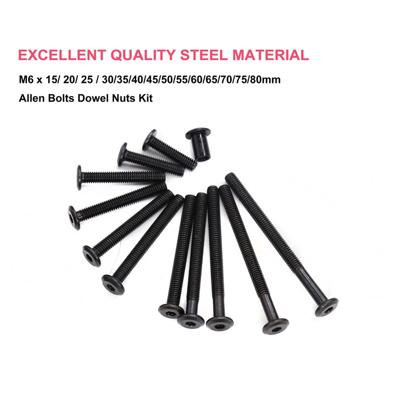cSeao 114Pcs M6 Black Flat Head Allen Bolt Joint Connecting