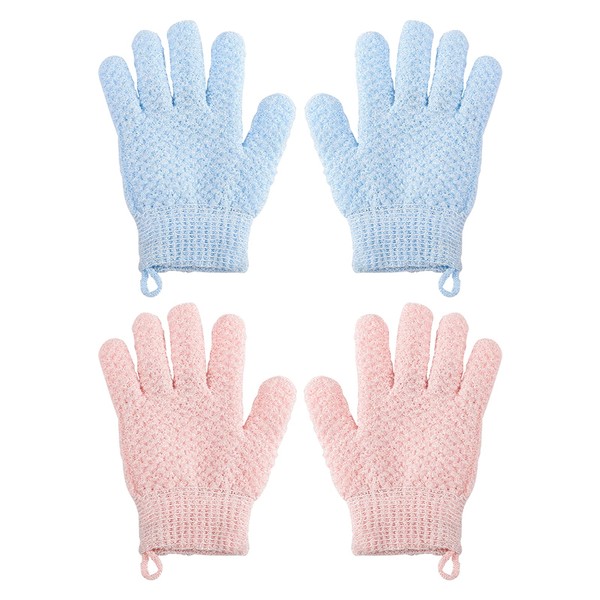 Exfoliating Wash Gloves, 4 Pieces Bath Gloves for Shower, Exfoliating Glove, Shower Sponge for Exfoliating & Body Scrub, Natural Loofah Washcloth Loofah Sponge, Massage Glove