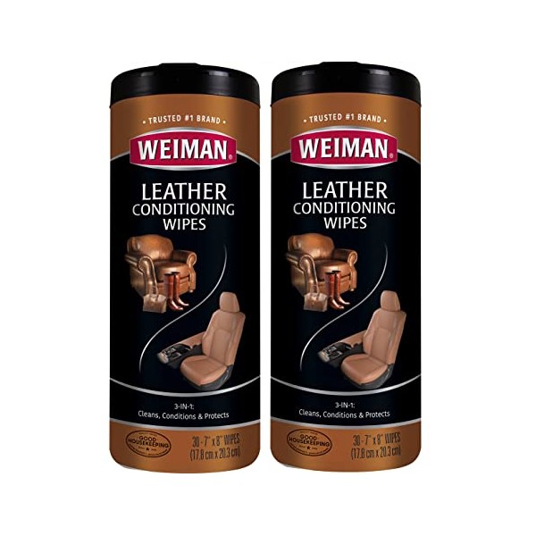 Weiman Leather Wipes - 2 Pack - Clean Condition UV Protection Help Prevent Cracking or Fading of Leather Couches, Car Seats, Shoes, Purses