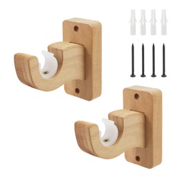 MY MIRONEY 2Pcs Wood Curtain Rod Bracket Hardware Curtain Rod Hooks Wooden Curtain Rod Holders Wall Mounted Drapery Rod Hangers for 0.83" to 1" Rods