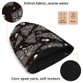 MNSRUU Beanie Hat Moth Skull Moon Esoteric Beanie Hat for Men Women Rib Knit Beanie Roll-up Edge Skullcap Beanie Cap