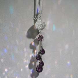 Bling Car Accessories for Women and Man,Cute Car Decor Bling Car Mirror Hanging Accessories Crystal Ball,Lucky Crystal Sun Catcher Ornament,Rear View Mirror Flower Charm Decor (Purple)