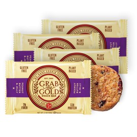 Vegan Snack Bars by Grab The Gold - Organic, Gluten Free, Vegan, Kosher, Dairy Free – 2.0 Oz – Peanut Butter & Jelly (4 Count)