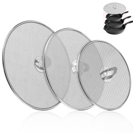 3-Pack Splatter Screens for Frying Pan - Stainless Steel Grease Splatter Guard with Foldable Knob, Ultra-Fine Mesh, Rust-Free (10", 11.5", 13") - No Oil Mess, No Burns