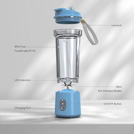 Portable Blender for Smoothies and Shakes - Mini Personal Juicer Machine for Travel, 16.9 oz, 40 Seconds Auto Shutoff, 3 Seconds No-Load Protection,Suitable for Most Vegetables and Fruits(Blue)