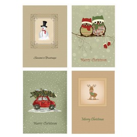 Vintage Christmas Cards - Pack of 12 - Four Designs - Three of Each