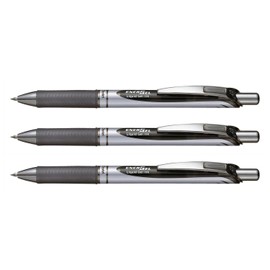 ぺんてる ボールペン ノック式エナージェル 0.7mm シルバー軸 黒インキ BL77-A 【 ３本】
