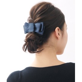 VINGTAINE H-321-NY Simple Feminine Big Ribbon Barrette, Navy, navy