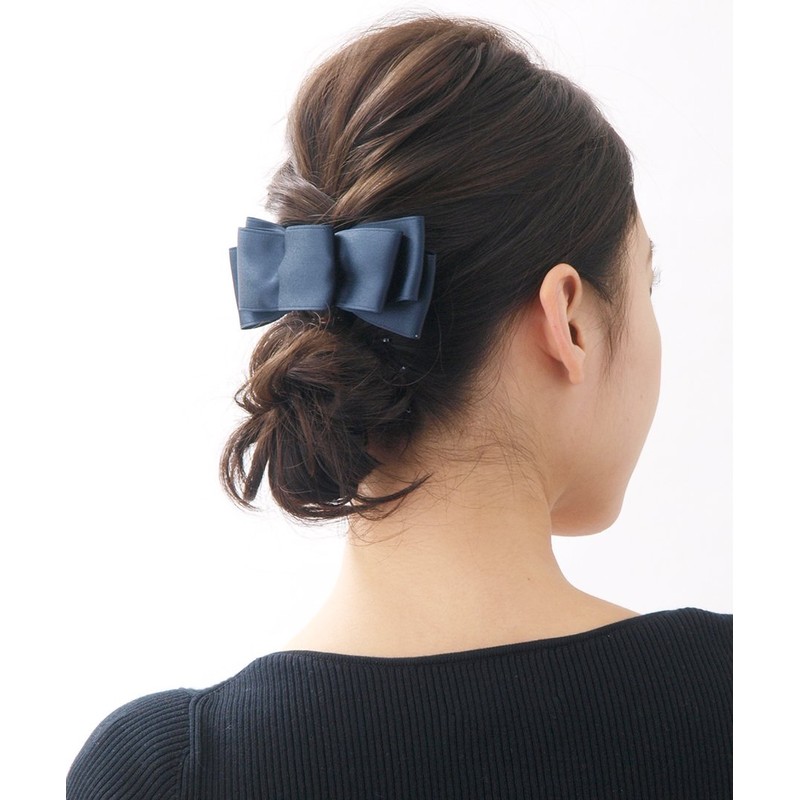 VINGTAINE H-321-NY Simple Feminine Big Ribbon Barrette, Navy, navy