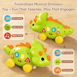 Dinosaur Baby Musical Toys for Toddlers, Dinosaur Tummy Time Toy with Musical for Baby 6-12 Month, Early Learning Educational Crawling Toys Gifts for 