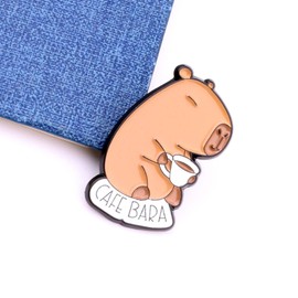 Funny Capybara Brooch Gifts for Animal Lovers Enamel Pins (cafe-bara)
