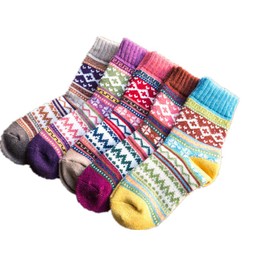 Natalie Winter Women Socks 5 Pairs Vintage Style Knit Wool Casual Socks Warm Socks