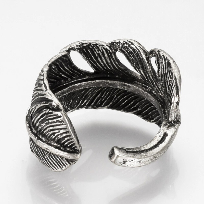 LZD Alloy Cuff Finger Ring Ring Feather Antique Silver Size