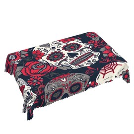 Walmsco Tablecloth Colorful Skull Decor For Dining Room Kitchen Rectangular Table Cover 132 * 178cm
