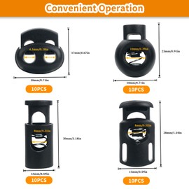 LHOEST Toggles for Drawstrings, 40PCS Cord Locks for Drawstring Toggle, 4 Types Spring Toggle Buttons for Clothing Lanyard Backpack Luggage