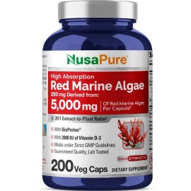 NusaPure Red Marine Algae 201 Extract 250 mg Equivalent to 5000 mg 200 Veggie...
