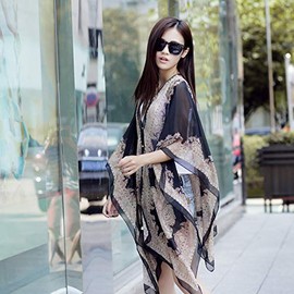 AQCQDQ French Sun Protection Scarf, Chiffon, Breathable, Beach Towel, Women, Ultralight, Breathable, Sunproof Sleeve Scarf, Women Beach Cover Up Poncho, Thin, for Beach, c