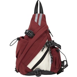 OVER GROUND Reflective Two Tone Casual Convertible Sling Backpack Key Ring Strap, Adjustable Travel Zipper Multi-Pocket Crossbody Bags (Red, Small)