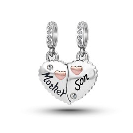 SBI Jewelry Mom Son Charm for Bracelet Mothers Day Boy Family Love Heart Clear CZ 2PC Silver Dangle Women Mom Daughter Auntie Cousin Grandma Granddaughter Sister Birthday Anniversary