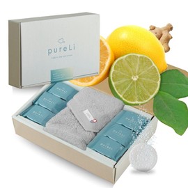 【ギフト用】pureLi ピュアリ 重炭酸 入浴剤 6個 と 今治フェイスタオルのギフトセット 炭酸 入浴剤 プレゼント お祝い 今治タオル セット ギフトボックス (ライトグレー)
