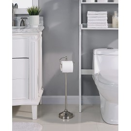 SunnyPoint Deluxe Free Standing Heavy Weighted Toilet Tissue Paper Roll Holder Stand (Brushed Nickel)