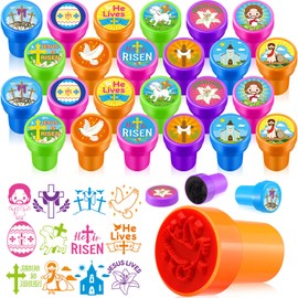 Saypacck 24 Pcs He is Risen Jesus Easter Stamps for Kids Christian Easter Basket Stuffers Religious Self-Ink Stamps Jesus Easter Eggs Fillers for Sunday School Rewards Easter Fillers