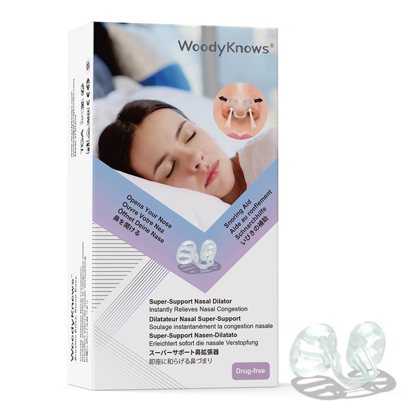 WoodyKnows Super Support Nose Dilators, Sleep Sports Breathing Aid, Comfortable Nostrils, Improving Breathing Airflow, Snoring Congestion Relief, Correct Anti-Snoring Solution (Sample Pack XS/S/M/L)