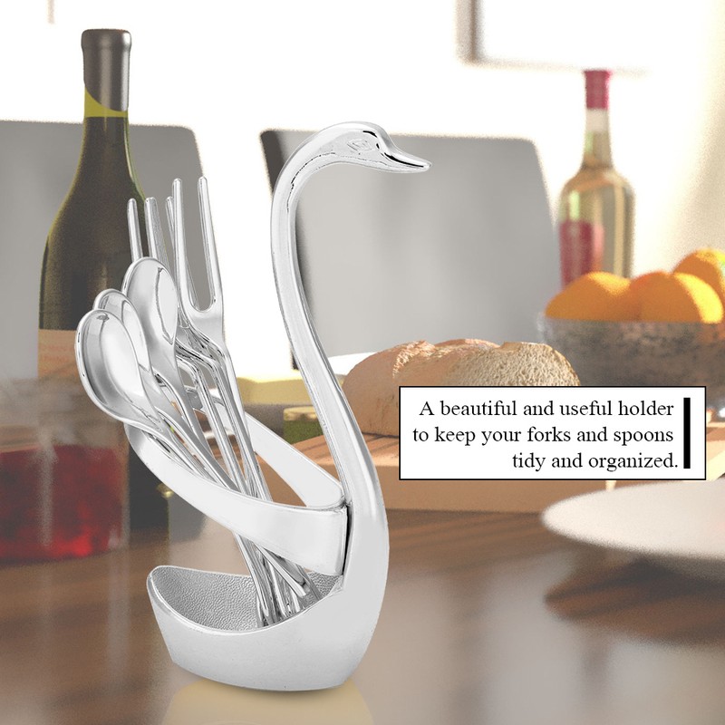 Stainless Steel Swan shaped Fork Spoon Holder with 3 Spoons