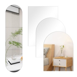 ROYUEXT 3 PCS Full Length Mirror Wall Mounted 16 x 12 Inch Arched Mirror Full Length for Wall Frameless Self Adhesive Glass Full Body Mirrors for Bathroom,Entryway,Living Room