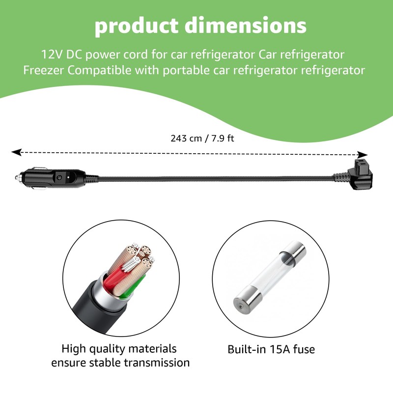 DC Car Refrigerator Power Cord Compatible with Alpicool, Bodega, Euhomy,
