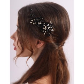 BERYUAN Black Rhinestone Pearls Hair Clips Pearls Rhinestone Hair Clips Rhinesotne Pearls Clips Wedding Bridal Clips Crystal Beads Pearls Wedding Headpiece for Women Girls (black)