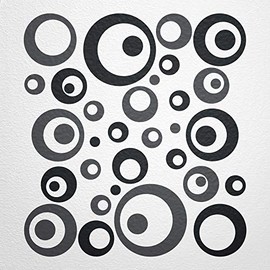 WANDfee® Wall Tattoo, Circles, Dots, 50 Stickers, Colour Choice For Children's Bedroom, Living Room, Hallway, Bathroom, Kitchen, Tile Stickers, black
