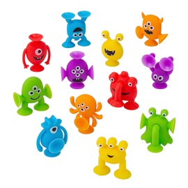 Fun Express 1 1/2" x 1 1/4" Mini Brightly Colored Monsters with Suction Cups - 12 Piece