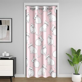 Cat Door Curtain for Doorway Privacy,Cats Print Window Treatments for Home Living Room Decor, Reversible Cute Kitten Animal Pink White Cat Lover's Gift 30%-50% Room Darkening Blackout Curtain, 42"x80"