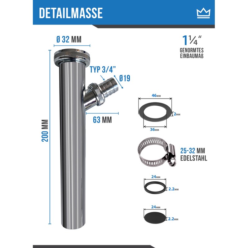FEINER® Premium Universal Adjustment Pipe Drain Pipe 1 1/4 Inch