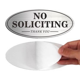 House Door No Soliciting Sign Metal, 2 Pack Silver Color 7.0 x 3.0 inches, Self-Adhesive Modern Design Aluminum Signs for Office Home Business Company, Waterproof and Weather Resistant