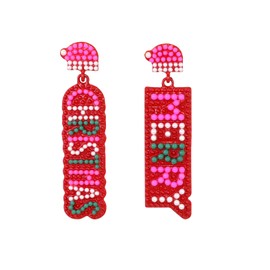Atifober Merry Christmas Earrings Beaded Christmas Earrings Cute Xmas Beaded Dangle Earrings Red Christmas Earrings Hypoallergenic Christmas Letter Earrings For Woman Fun Festive Jewelry