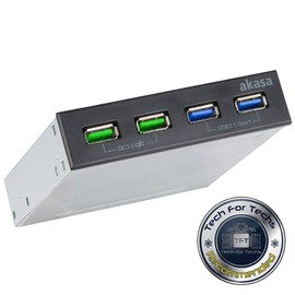Akasa 4 Port USB Charger Panel with dual Quick Charge 3.0 and dual USB 3.1 Gen 1 Ports | Front Panel USB Hub with QC | 3.5” PC bay | Tech for Techs Recommended | AK-ICR-34