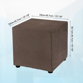 sourcing map Square Ottoman Cover 18x18x18inch Stretch Polyester Washable Ottoman Slipcovers Elastic Foot Stool Foot Rest Protector for Living Room Bedroom, Brown