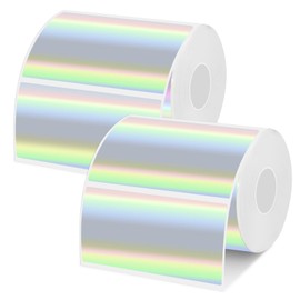 2 Rolls 3x2 Inch Holographic Thermal Labels,Silver Direct Print Self-Adhesive,Thermal Rainbow Glitter Stickers for Gift Wrapping, Price, Name, DIY Custom Logo Design（400 Pcs）