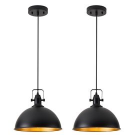 AMRUIPO 12 Inch Farmhouse Pendant Lights Kitchen Island Hanging Light Fixtures Adjustable Height Black Pendant Lighting for Kitchen Island Dining Room 2 Packs