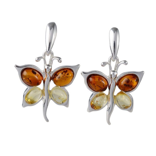 Sterling Silver Baltic Honey and Lemon Butterfly Stud Earrings, Baltic