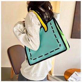 Cute Cartoon Large Capacity Shopping Bags Fashion Women 2D Drawing Shoulder Bag Tote Comic Bookbag For Travel Bags - Color: Yellow