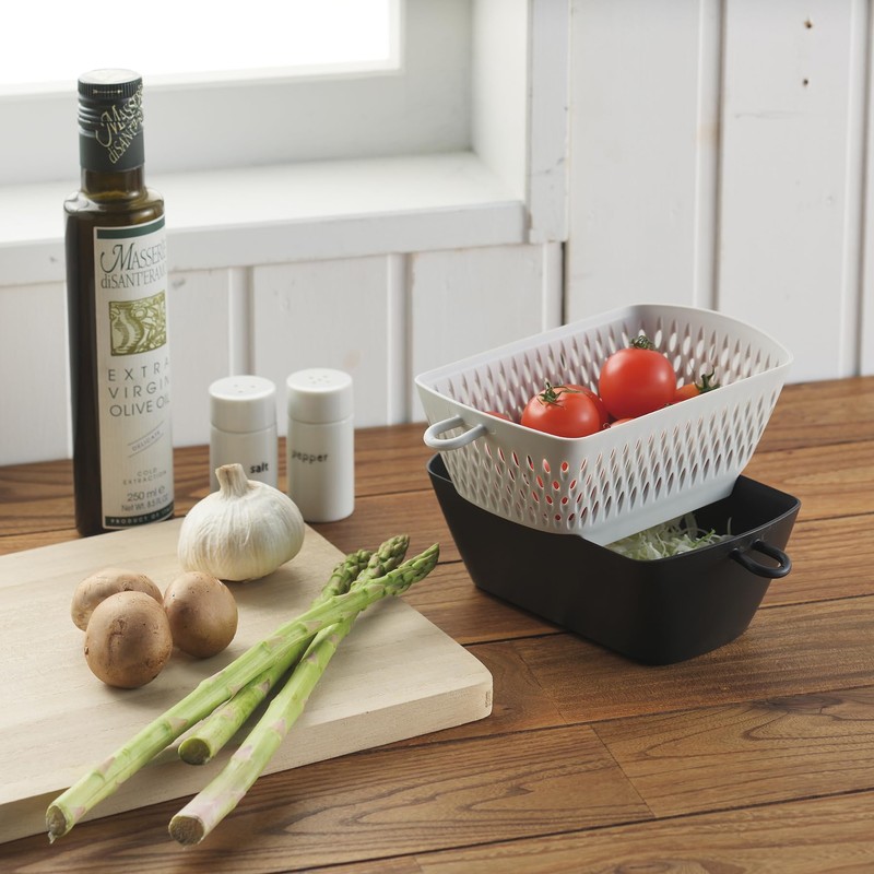 Akebono Sangyo MZ-3537 Chilitori Colander Bowl with Lid, Black, Made