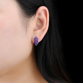 ZhenCai Natural Amethyst Earrings for Women S925 Sterling Silver Latch Lock Studs February Birthstone Rhodium Plated Hypoallergenic Elegant Gift for Her