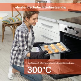 Clocness Pot Holder Glove, Oven Gloves, Heat Resistant, Non-Slip Oven Gloves, Set of 4, Heat Resistant up to 300 °C, Black