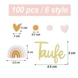 BETESSIN Table Decoration Christening Girls Pink - Pack of 100 Confetti Christening Confetti with Boho Rainbow & Hearts Motifs - Christening Decoration for Girls and Boys