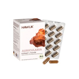 HAWLIK Vital Mushrooms Organic Auricularia Extract + Powder Capsules 120 Capsules in Blister Pack with Vitamin C Extract & Powder Natural Cultivation Vegan