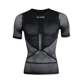 LE COL Unisex Pro Mesh Short Sleeve Base Layer | Breathable Cycling Undershirt | Light, Quick Dry, Snug Fit | Black, S/M